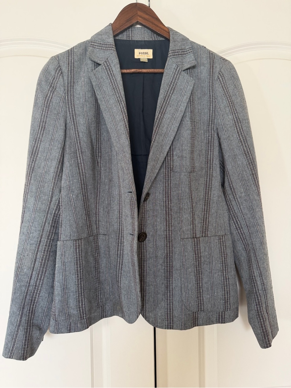 Fossil Striped Blue and Gray Women's Blazer